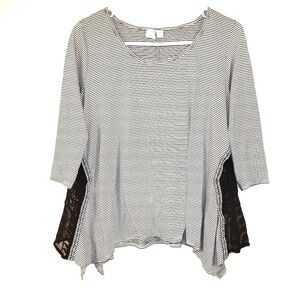 Francesca's Black and Gray Striped Lace Panel Top